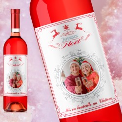 Bouteille de vin rosé Bordeaux avec une étiquette personnalisée pour Noël