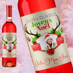 Bouteille de vin rosé Bordeaux avec une étiquette personnalisée pour Noël