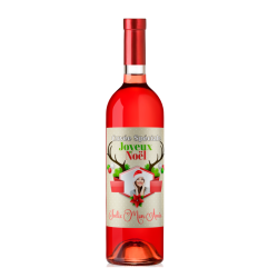 Bouteille de vin rosé Bordeaux avec une étiquette personnalisée pour Noël