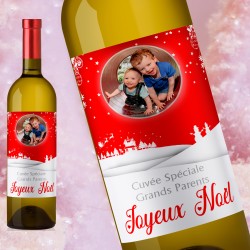 Bouteille de vin blanc Bordeaux avec une étiquette personnalisée pour Noël