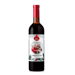 Bouteille de vin rouge Bordeaux avec une étiquette personnalisée pour Noël